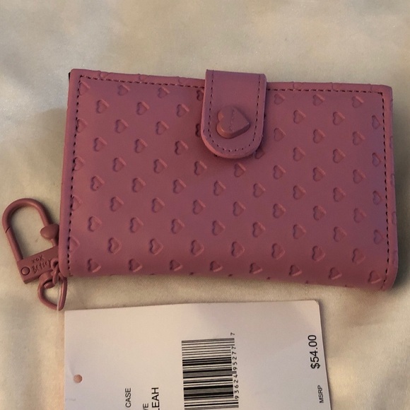 Betsey Johnson Mauve Card Case Wallet & Key Ring Embossed Heart Pattern NWT - Picture 4 of 16